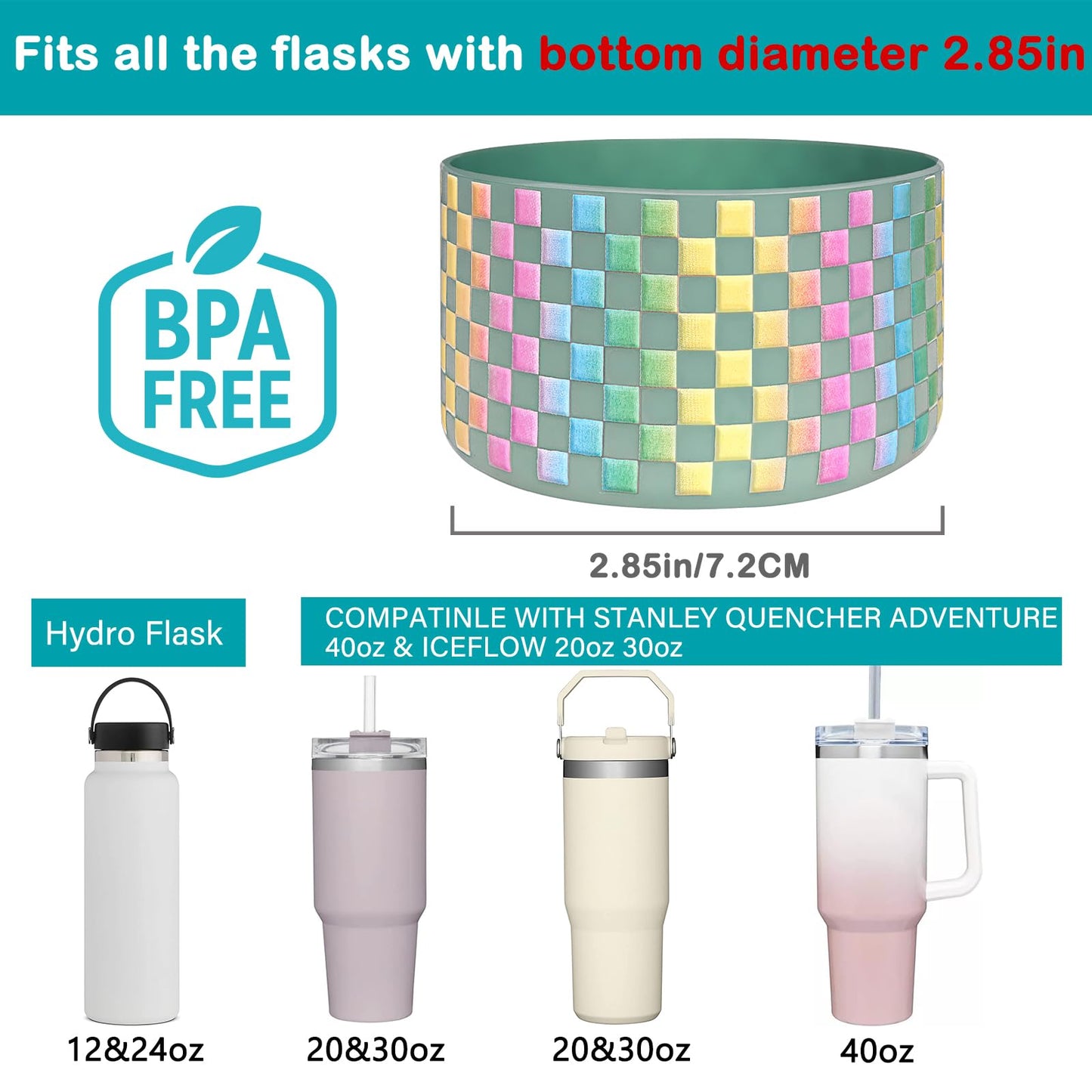 HEYSKAY 2pcs Protective Flask Silicone Boot Base for Stanley Quencher Adventure 40oz & Stanley IceFlow 20oz 30oz Tumbler, and Compatible with 12-24oz Hydro Sport Water Bottles,Yeti and More