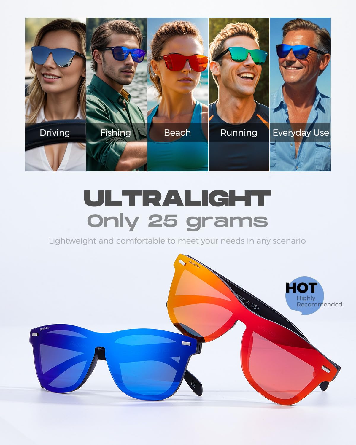 MESHA Polarized Rimless Sunglasses for Men and Women, Trendy Unisex Lightweight Sunglasses, Square Mirrored with Reflective One Piece Orange Lens Sunglasses UV400 Protection for Driving Fishing Golf