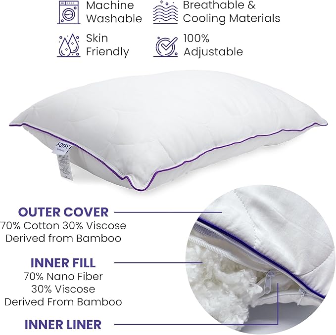 Adjustable Soft Bed Pillow for Back, Stomach, and Side Sleepers, Supportive, Cotton, Viscose, Breathable and Oeko-Tex Certified (King)