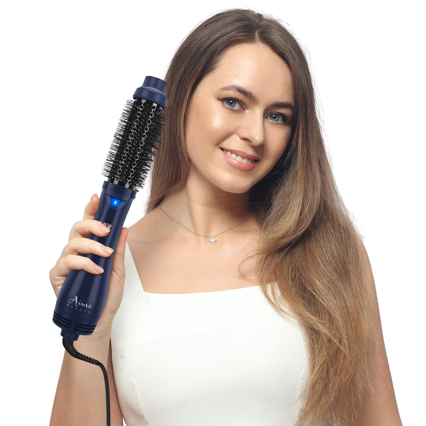 Hair Dryer Brush, Aima Beauty 4-in-1 Upgrade Hot Air Straightener Curler Function for Women, Hair Styling Tools, Prussian Blue-Round