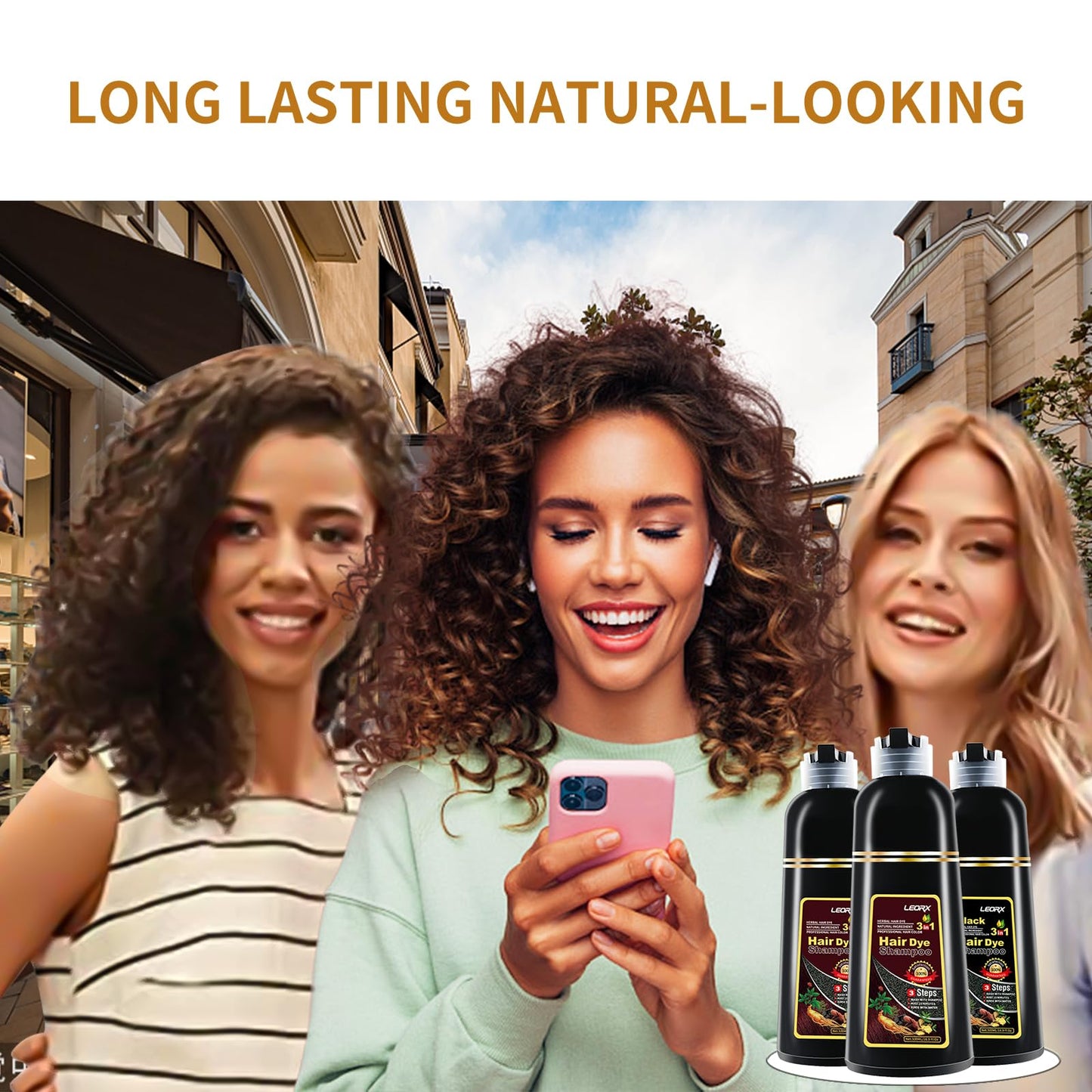 Leorx 3 In 1 Dark Brown Hair Dye For Gray Hair - Instant Herbal Coloring Shampoo For Women & Men - Shampoo Para Canas Mujer