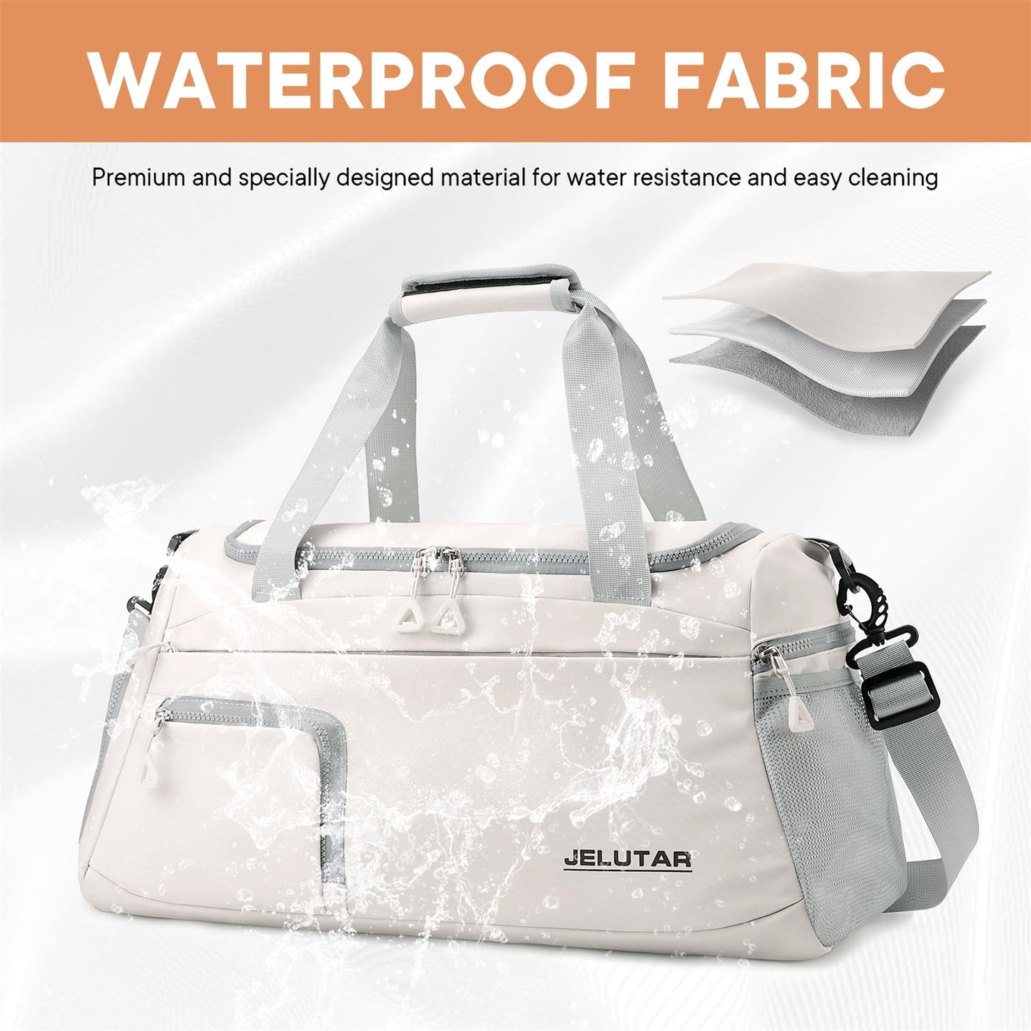 Gym Duffle Bag for Women - JELUTAR Small Carry on Travel Tote Bags Weekender Bags for Personal Item/Sports Gear with Shoe Compartment&Wetproof Pocket (Beige)