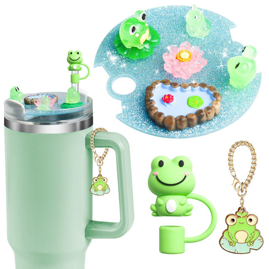 Accessories Compatible with Stanley Cup Lid, Fit for 40 oz Stanley Lid Charms Decor, Silicone Straw Topper Cover Cap, Cute Charms for Stanley 30&40 Oz Tumbler with Handle (Frog)