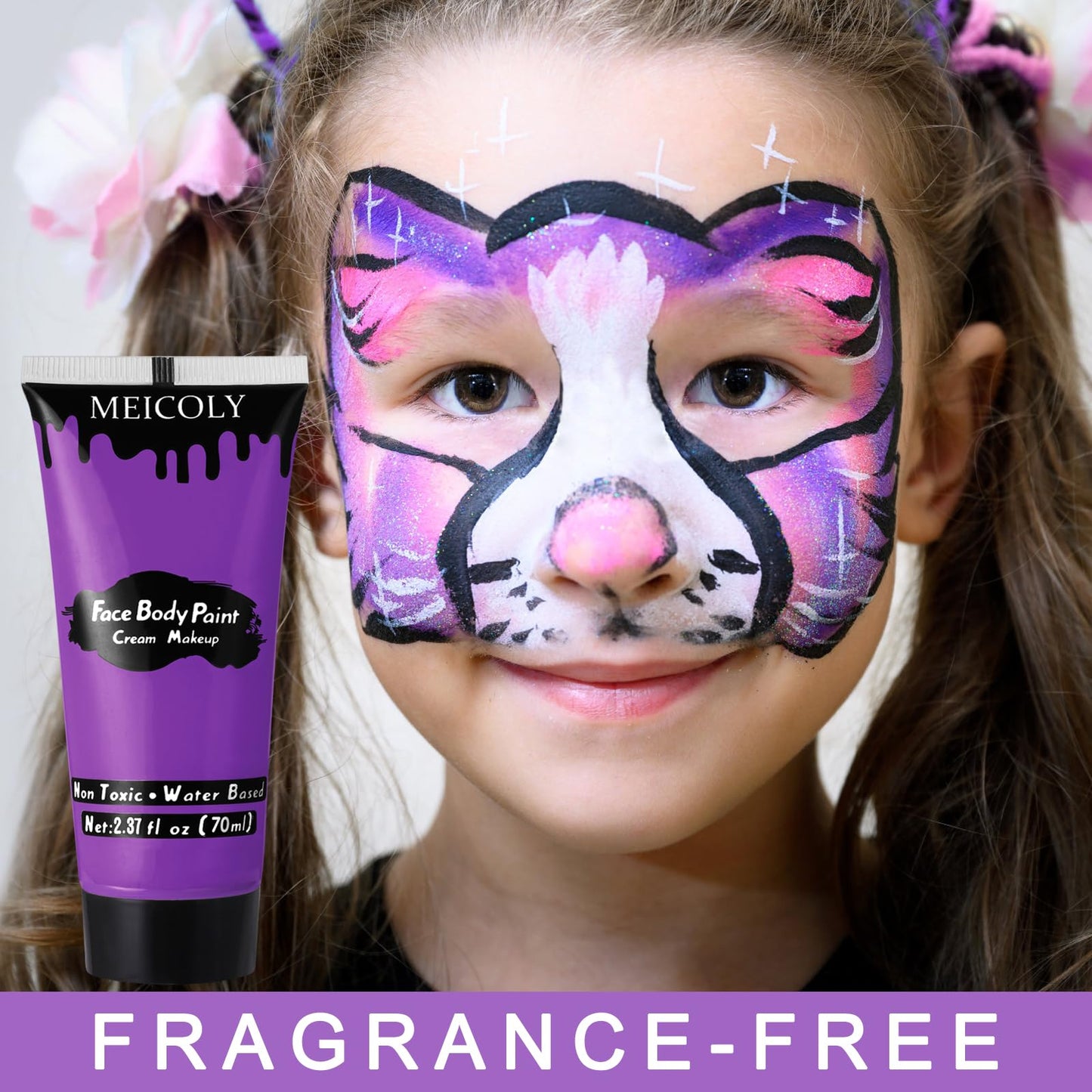 MEICOLY Purple Cream Face Body Paint,2.37Oz Large Tube Water Based Non-Toxic Full Body Paint for Adult and Kids,Highly Pigmented Face Painting for Halloween SFX Special Effects Ursula Cosplay Makeup