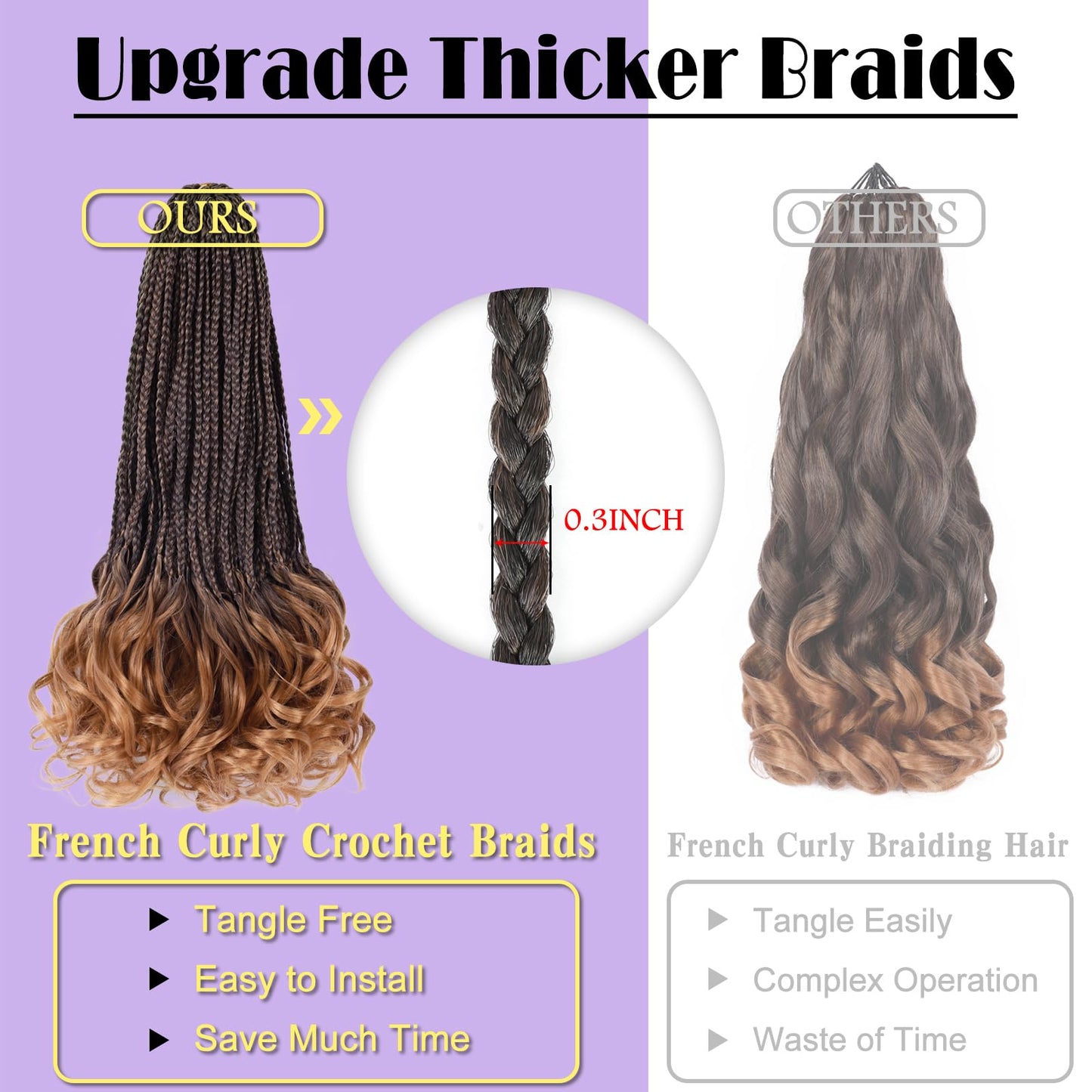 Curly Crochet Hair 24 Inch Goddess Box Braids Crochet Hair Pre Looped French Curl Crochet Braids French Curly Braiding Hair for Women 8 Packs Crochet French Curl Braids Hair Extension (1B/30)