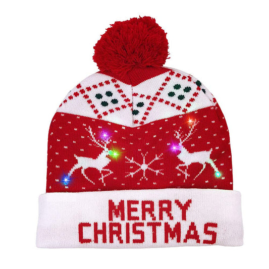 OurWarm LED Christmas Hat, Light Up Christmas Hat Unisex Blue Knitted Beanie Holiday Hat with Snowman Printing for Party