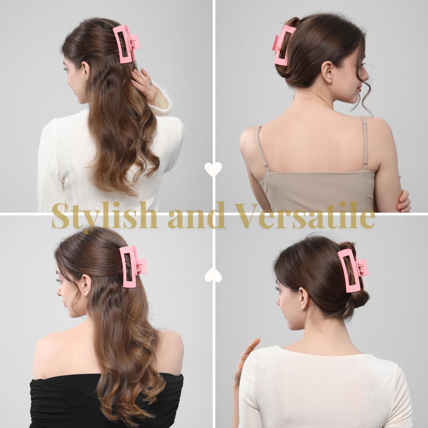 12 Pcs Pink Large Square Hair Claw Clips for Women, 4.3-Inch Matte Rectangle Claw, Strong Hold Non-slip Hair Clips for Thick & Thin Hair