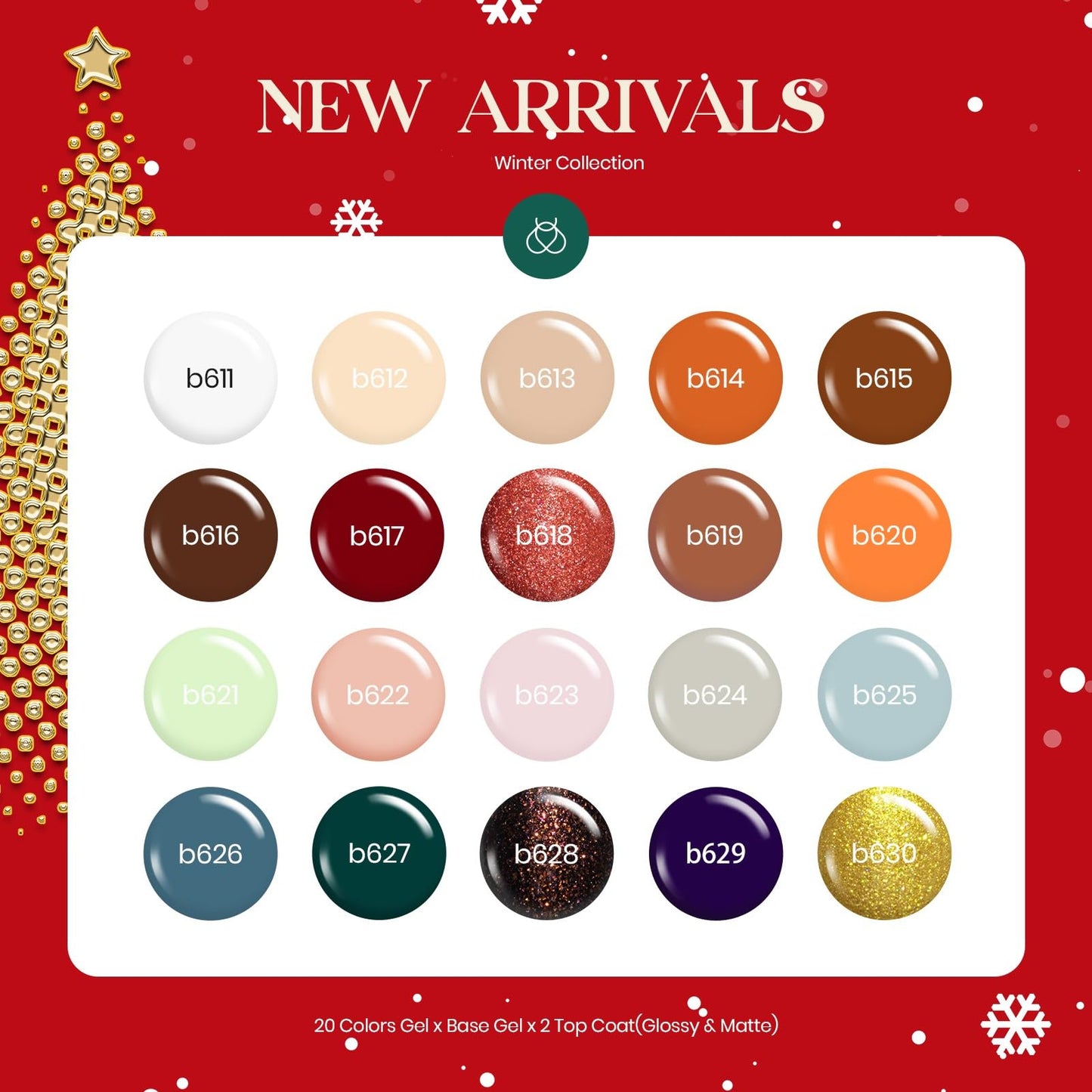 Beetles 23Pcs Gel Nail Polish Kit with Base Gel Top Coat Reason and Romance Collection Orange Brown Burgundy Red Gray Golden Soak off UV Nail Lamp Valentine's Day Gift for Women
