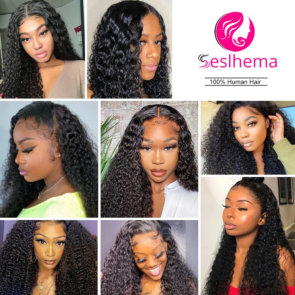 200% Density 13x6 HD Transparent Curly Lace Front Wig Human Hair Pre Plucked Glueless Kinky Curly Lace Front Wig Human Hair Wigs with Baby Hair Bleached Knotsigs For Women(13x6 Lace Front Wig 18 Inch)
