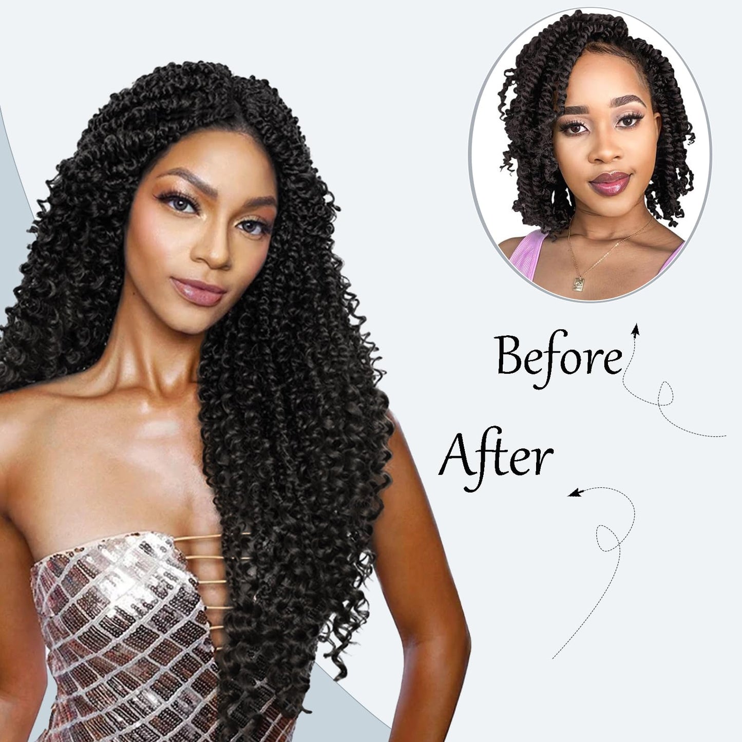 Passion Twist Hair 14inch Boho Passion Twist Crochet Hair For Black Women Pretwisted boho Passion Twist Crochet Hair, Pre Looped Curly Ends Bohemian Crochet Braids For Women（black,14inch,2Packs）