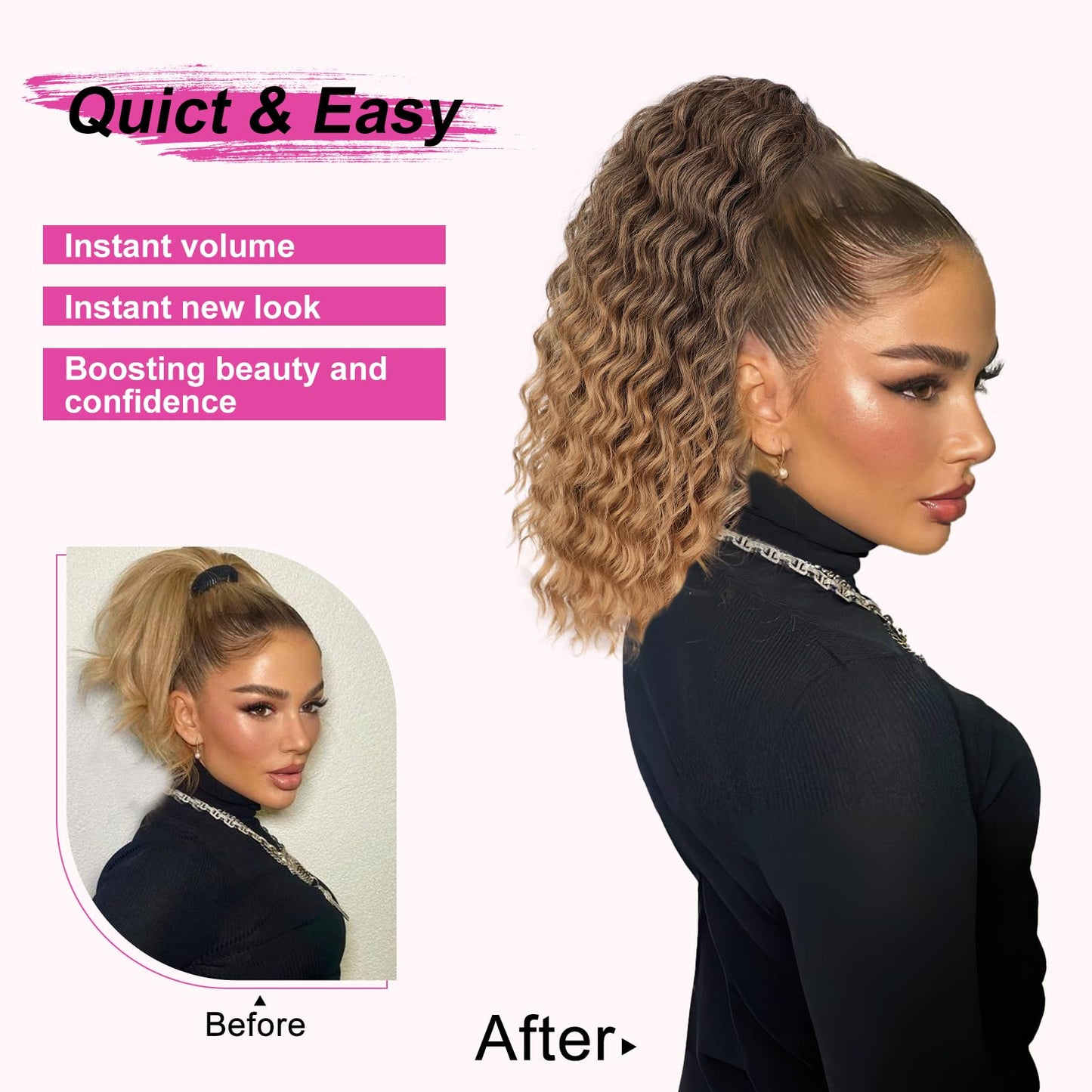 AISI BEAUTY Curly Ponytail Extension Drawstring Ponytail for Women 18 Inch Fake Ponytail Synthetic Clip in Pony Tails Hair Extensions