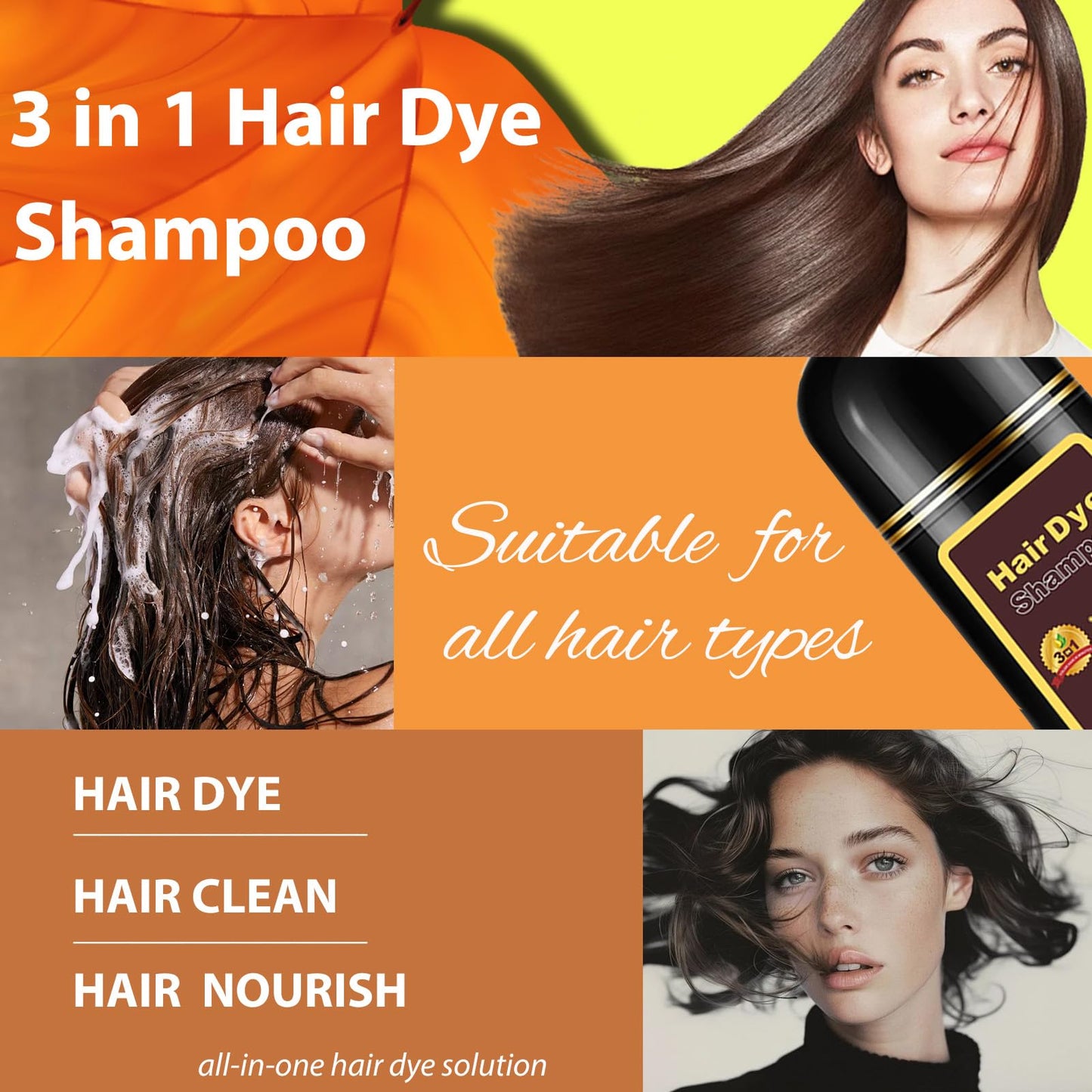 Hair Dye Shampoo 3 in 1, Long-Lasting Hair Color Shampoo with Herbal Ingredients, Instant Magic Hair Dye, Easy Application Shampoo Para Canas for Women Men 16.9 Fl Oz (Cherry Brown)