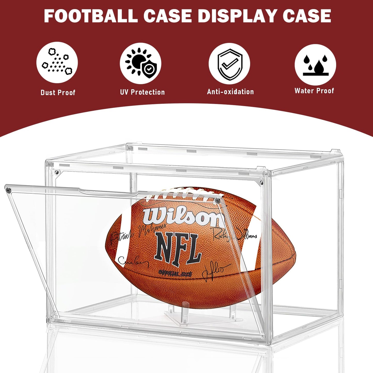 2 Pack Football Display Case, Leffis Football Case Display Case, Memorabilia Display Cases with Magnetic Door and Removable Football Stand for Autographed Football (Assembly Required)