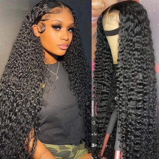 5x5 Lace Closure Wig Human Hair Deep Wave 5x5 HD Lace Closure Wigs for Women 200% Density Curly Lace Front Wig 100% Virgin Human Hair Pre Plucked Glueless Deep Curly Wig with Baby Hair 20 Inch