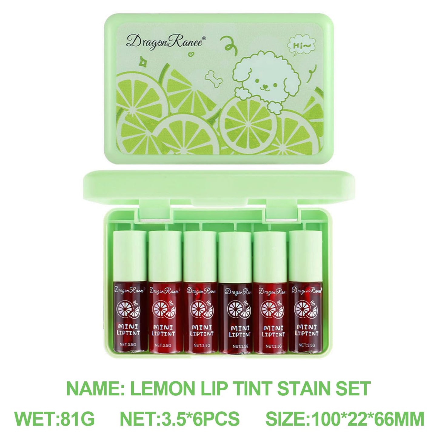 6 Colors lemon Lip Tint Stain Set, Korean Velvet Lip Stain Lip Gloss Lip Tint Stain Mini Liquid Lipstick, Long lasting Waterproof Non-Stick Cup Multi-Use Lip and Cheek Tint, High Pigment, Vivid Color