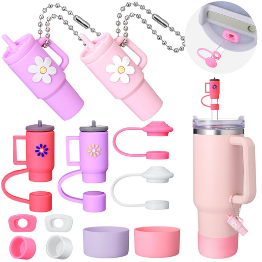 Mity rain 12PCS Cup Accessories Set for Stanley 30 oz 40 oz Tumbler With Handle, Including Mini Cup Keychain Handle Charms,Straw Topper Cover Caps, Boots,Spill Proof Stoppers