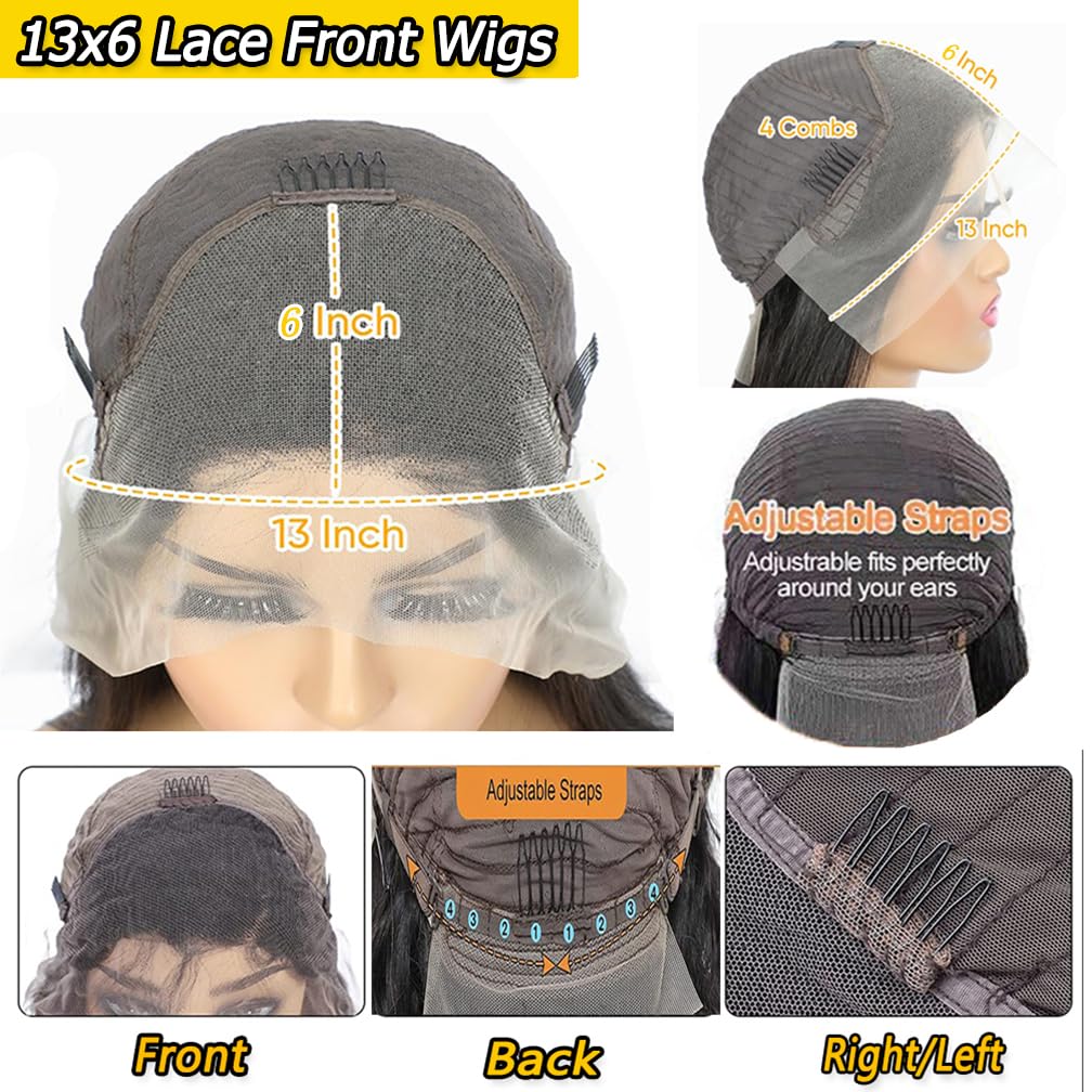 13x6 Lace Front Wigs Human Hair Lace Front Wigs Pre Plucked with Baby Hair 180% Density Glueless Human Hair Wigs for Black Women HD Transparent Lace Frontal Wigs Natural Black 22 Inch