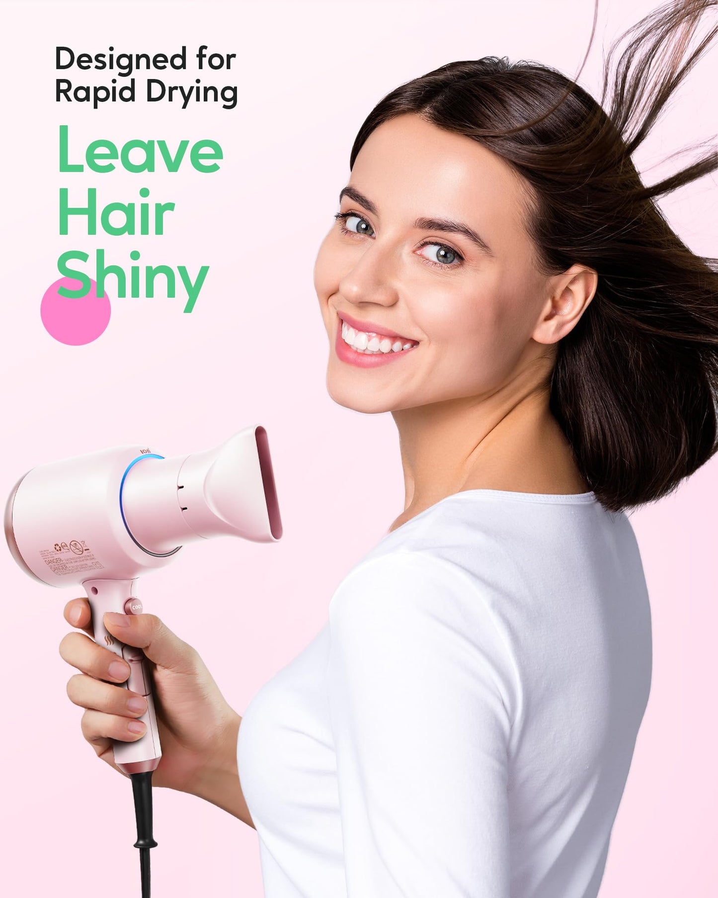Wavytalk Hair Dryer with Diffuser, Blown Away Ionic Blow Dryer for Curly Hair with Comb, 1875W Fast Drying Hair Dryer with Ceramic Technology, 3 Attachments for All Hair Types, Light and Quiet, Pink