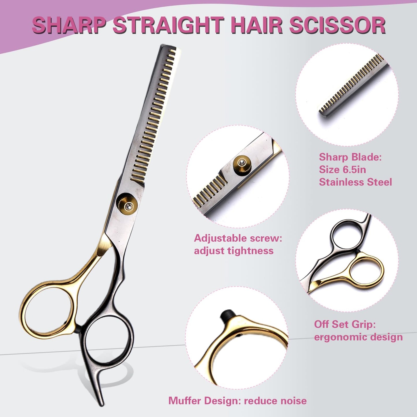 Hair Cutting Scissors Kit 11PCS, Hair Scissors Professional Haircut Scissors Japanese Stainless Steel Hair Shears, Thinning Shears, Haircut Accessories in Leather Case for Salon/Home (Black - Gold)