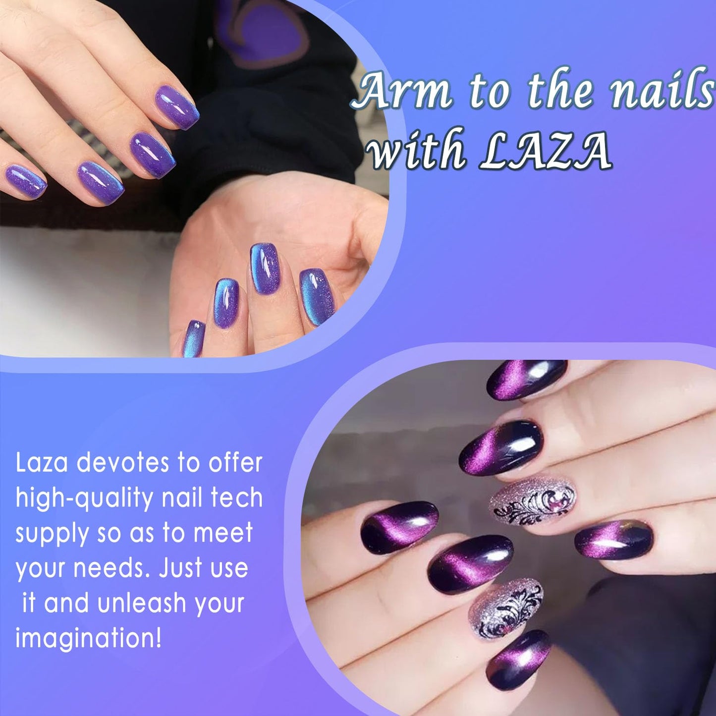 Laza Cat Eye Chrome Nail Powder Chameleon Magnetic Powder 9D Cat Eye Effect Mirror Effect Pigment Dust Magic Galaxy Holographic Effect Glitter with Magnetic Stick for Velvet Nail Art - Bluish Violet