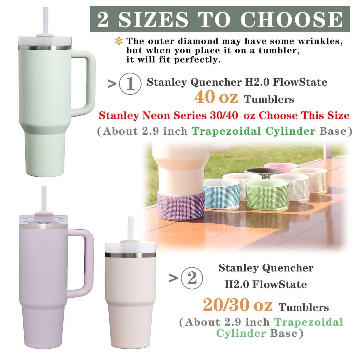 WORBSS Diamond Glitter Silicone Boot for Stanley Cup 40oz Tumbler & Simple Modern 30-40oz Trek Tumbler Accessories for 2.8-2.9 inch Trapezoidal Cylinder Base Water Bottles Bottom Anti-Slip Sleeve