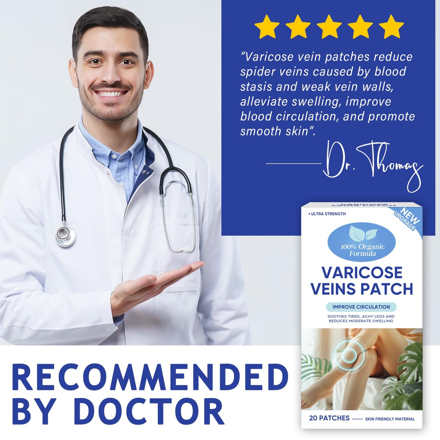 Varicose Veins Treatment for Legs, 20 PCS Effective & Natural Varicose Veins Treatment Patches Soothe Varicose & Spider Veins, Varicose Veins Treatment for Legs Swollen & Restless