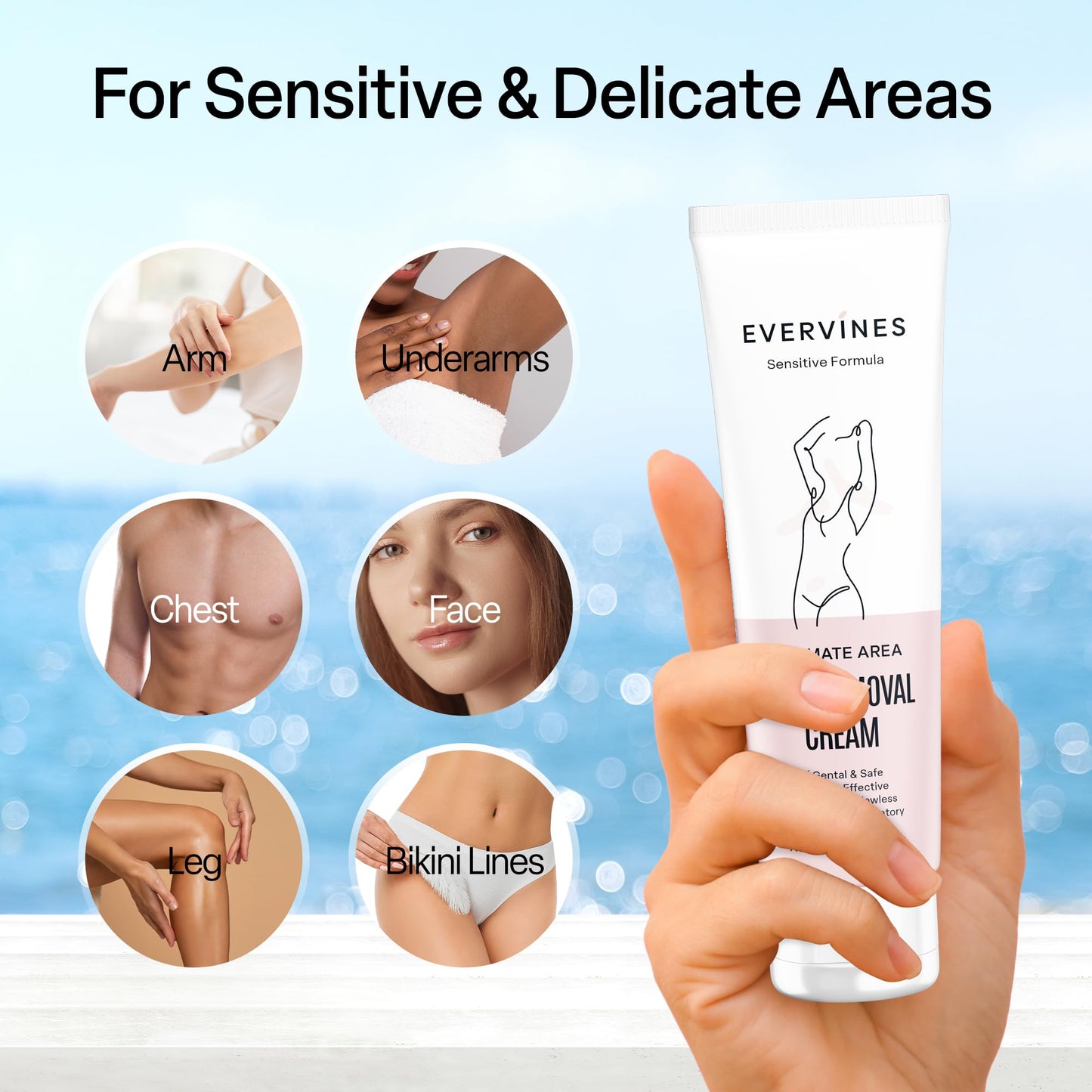 Evervines hair removal cream for women: whole body intimate bikini line face leg underarm area depilatory - home travel use with scraper (4.2oz).