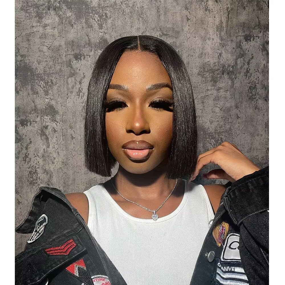 2X6 Deep Parting SKINLIKE Real HD Human Hair Short Bob Wigs Pre Plukced 0.10mm Ultra-thin Invisible Swiss HD Lace Closure Single Knot Undetectable Melted Lace Closure Wigs 180% Density 12Inch