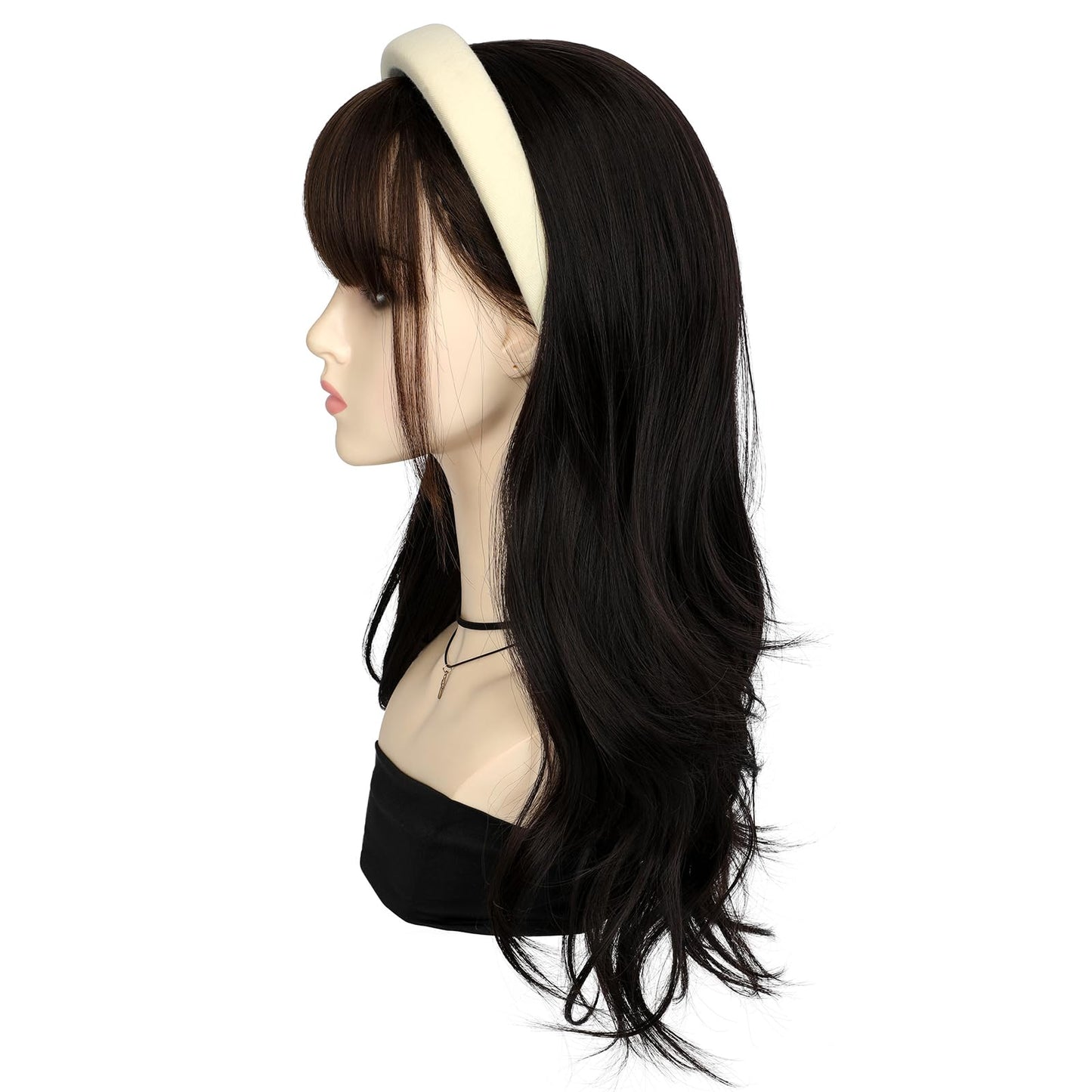 Soulwigger 22 inch Synthetic Beige Headband Hair Wig Curly Body Wave Glueless Black Brown Wigs For Women With None Lace Front