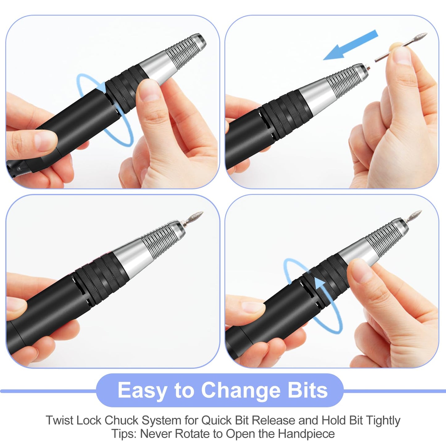 Nail Drill Handpiece Replacement for Professional Nail Drill Machine, 30000 RPM Handpeice Replacement Parts for SUBAY, ALLE˙S, HOINVO and JIASHENG, Black