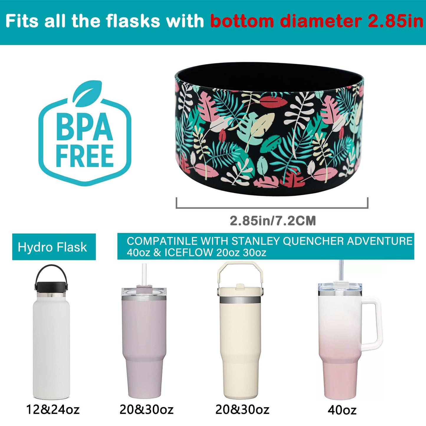 HEYSKAY 2pcs Protective Flask Silicone Boot Base for Stanley Quencher Adventure 40oz & Stanley IceFlow 20oz 30oz Tumbler, and Compatible with 12-24oz Hydro Sport Water Bottles,Yeti and More