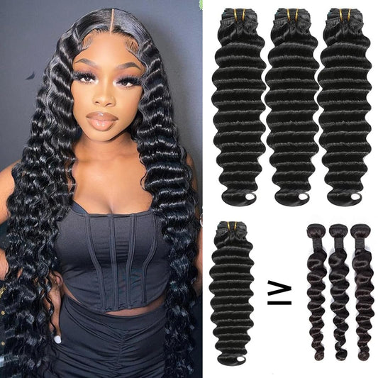 16A Loose Deep Wave Bundles Human Hair 14 16 18in Brazilian Virgin Loose Deep Wave 3 Bundles 100% Unprocessed Brazilian Virgin Remy Human Hair Bundles Loose Deep Bundles Thick Ends for Black Women