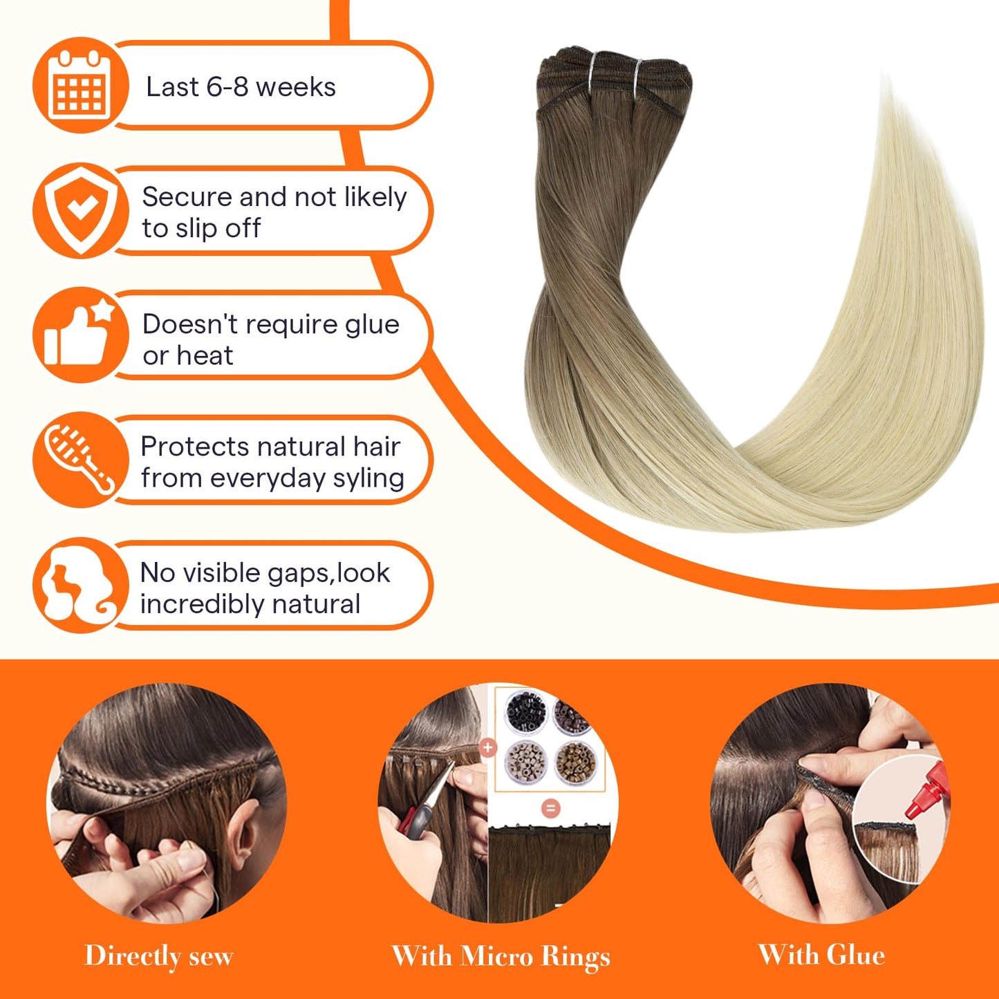 Full Shine Weft Hair Extensions Human Hair For Women Sew In Hair Extensions Straight Hair Balayage Color Ash Brown To Platinum Blonde Straight Hair Bundles Sew In Real Hair 12 Inch