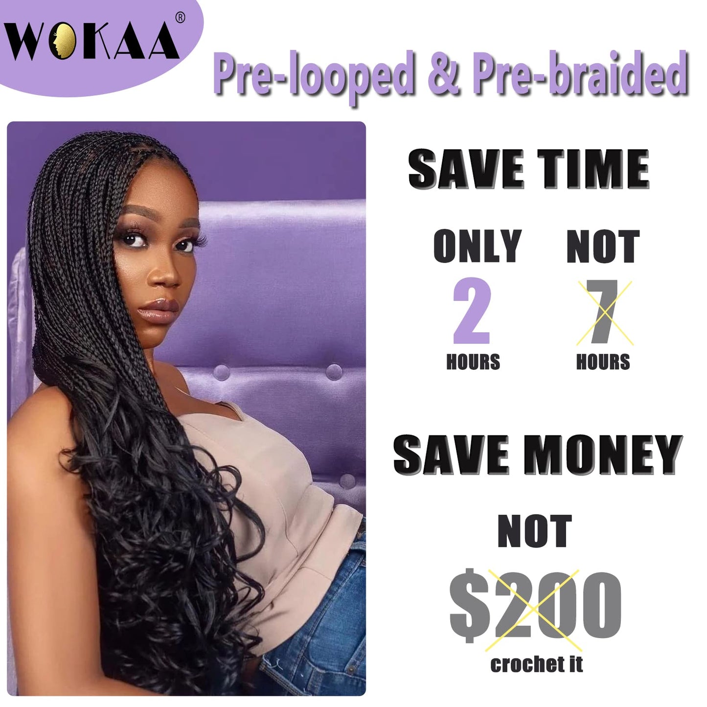 Curly Crochet Hair 24 Inch Goddess Box Braids Crochet Hair Pre Looped French Curl Crochet Braids French Curly Braiding Hair for Women 8 Packs Crochet French Curl Braids Hair Extension (1B/30)