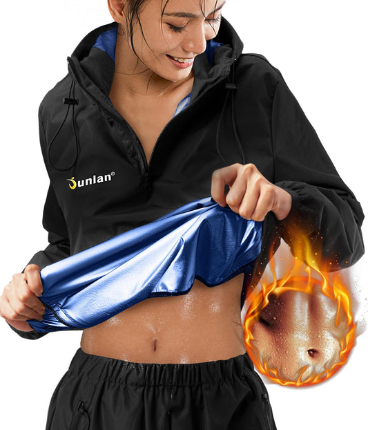 Junlan Sauna Suit for Women Sweat Jacket Gym Workout Vest Sweat Suits for Women (A.Blue Tops Only,Small)