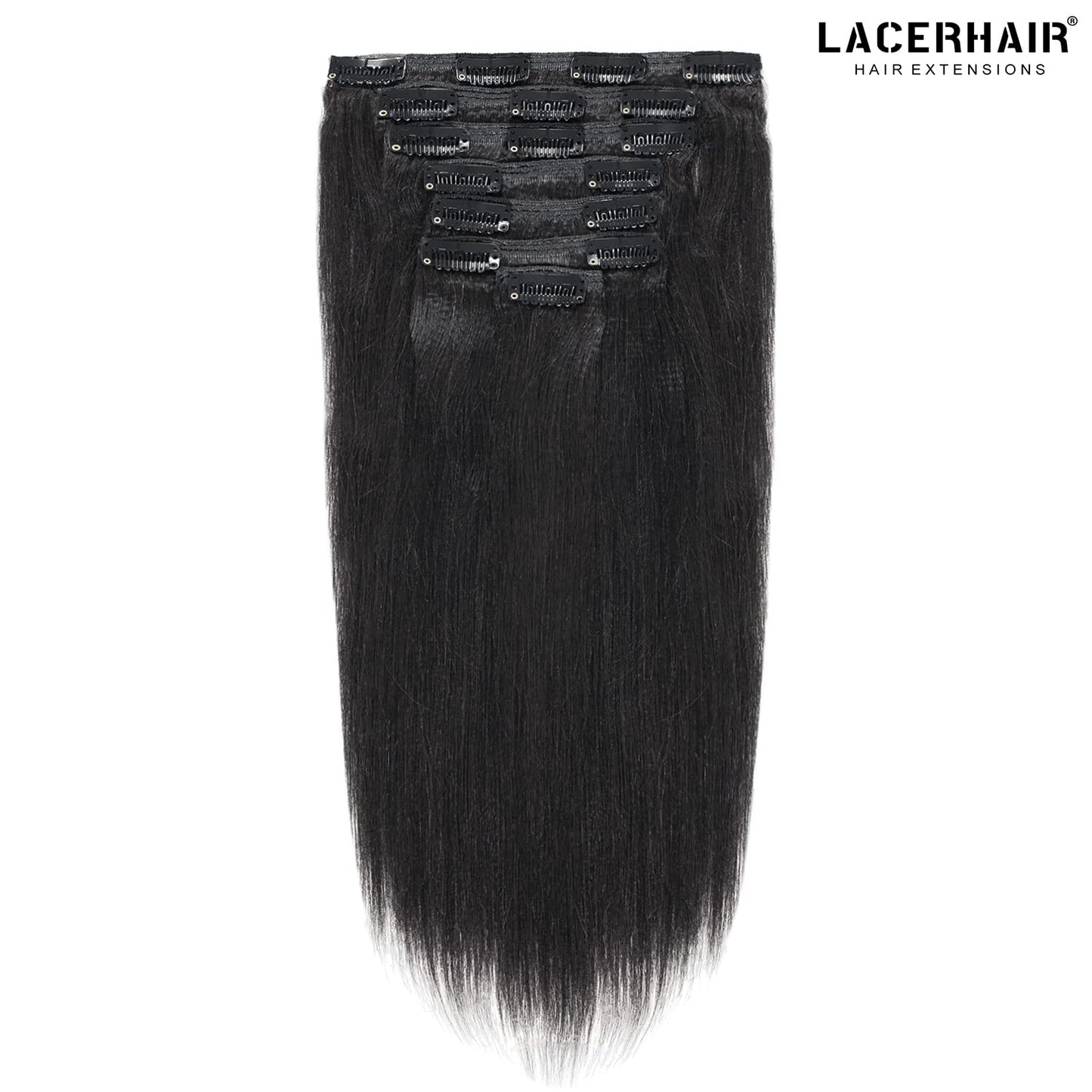 Lacer Light Yaki Clip in Hair Extensions Human Hair, 100% Virgin Remy Human Hair Extensions for African American Black Women Relaxed Hair 7 Pieces/Set 120G 14inch