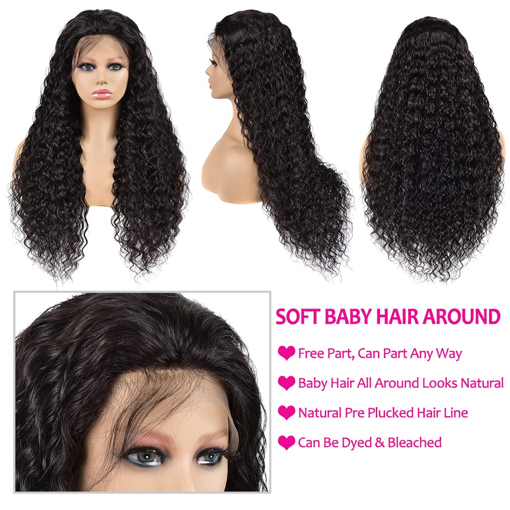 13x4 Water Wave Lace Front Wigs Human Hair 180 Density 26 Inch Lace Front Wig Human Hair Pre Plucked Bleached Knots Lace Front Wig for Black Women Wet n Wavy Lace Front Wig Human Hair