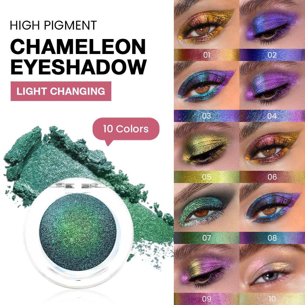 evpct Mermaid Chameleon Eye shadow Palette Duochrome MultiChrome Makeup, Fairy Green Glitter Shimmer Loose Eyeshadow Palette High Pigments Chameleon Chrome Holographic Eyeshadow MultiChrome