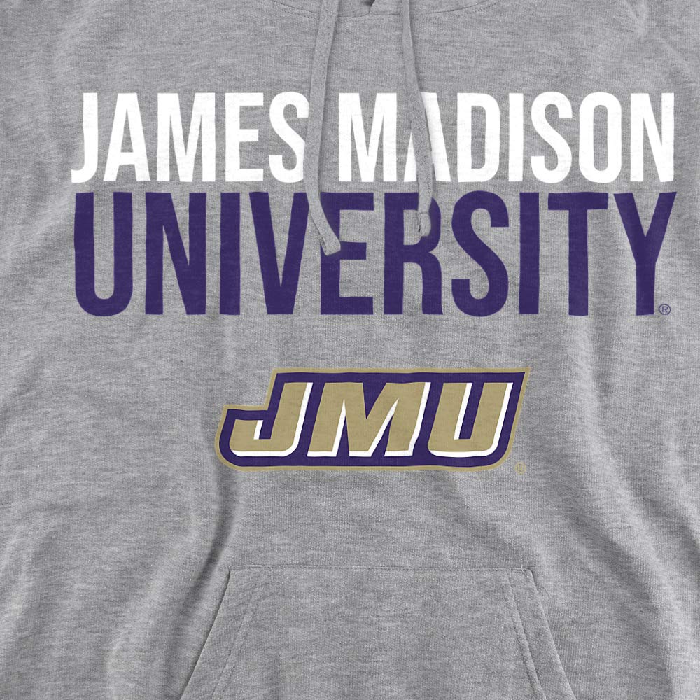 James Madison University JMU Official Stacked Unisex Adult Pull-Over Hoodie,Athletic Heather, Large