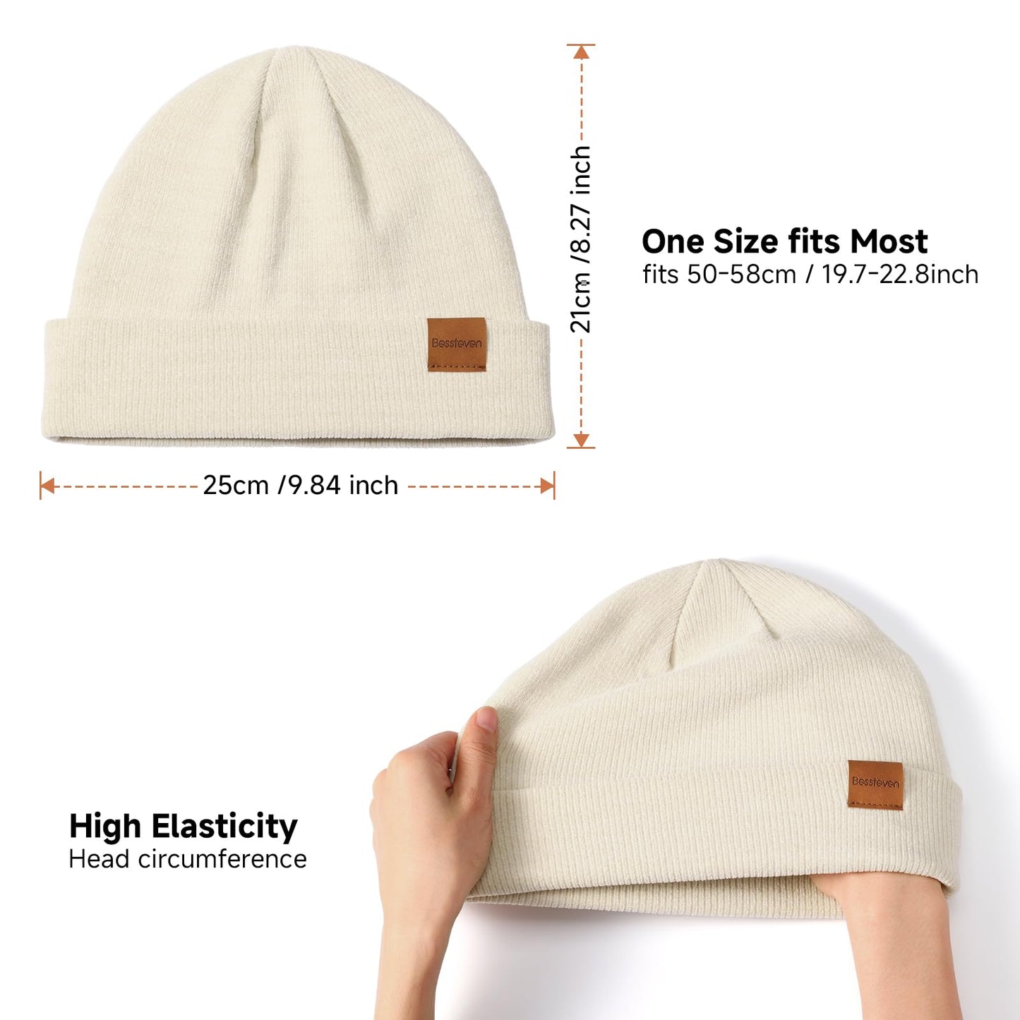 BESSTEVEN Winter Beanie Hat for Men: Warm Knit Beanie Unisex Skull Cap Men Women Cuffed Hat for Cold Weather Beige