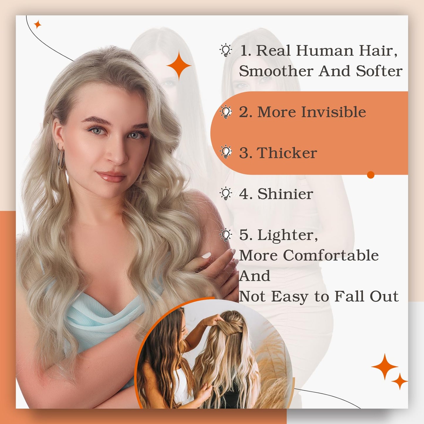 Full Shine Tape in Hair Extensions 12 Inch Remy Tape Hair Extensions 20pcs 30g Highlight Color 18 Ash Blonde And 613 Blonde Extensions for White Women Glue on Hair for Short Hair Extensions
