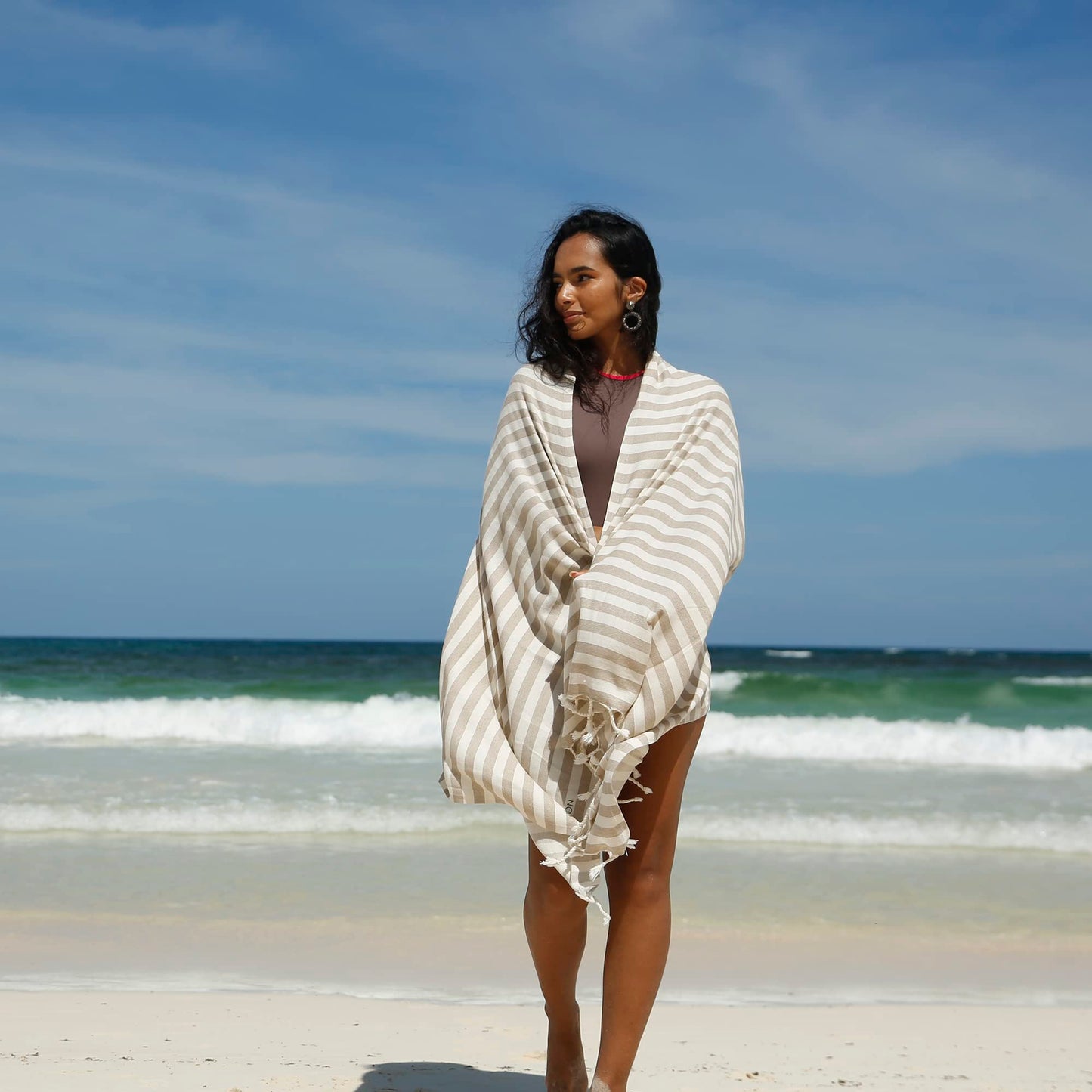 Green Petition Peshtemal Organic Cotton, Quick Dry, Compact, Lightweight, Undyed, Recycled with Bag (35 x 67, Sand Beige)