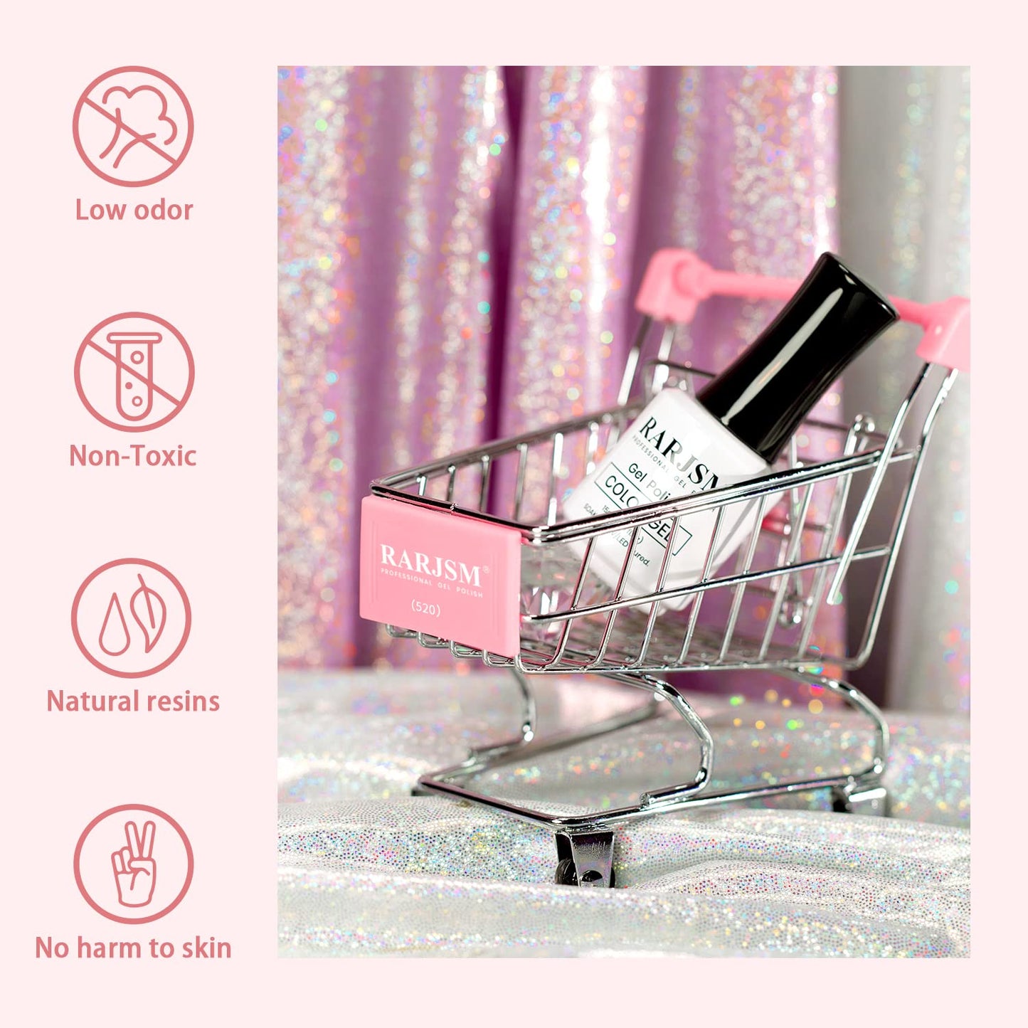 RARJSM Nude Pink Glitter Nail Polish Chunky Iridescent 15ml Shimmer Holographic Rainbow Effect Soak off Led UV Curing Required High Pigments Gel for Home Manicure Nail Art
