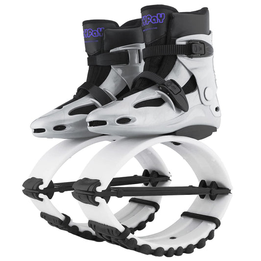 Joyfay Jumping Shoes -Grey, Black and White Jump Shoes for Athletes and Heavier Users -Professional Fitness Bounce Shoes for Women and Men -Special Edition Jump Boots with 4 pcs Tension Springs (L)