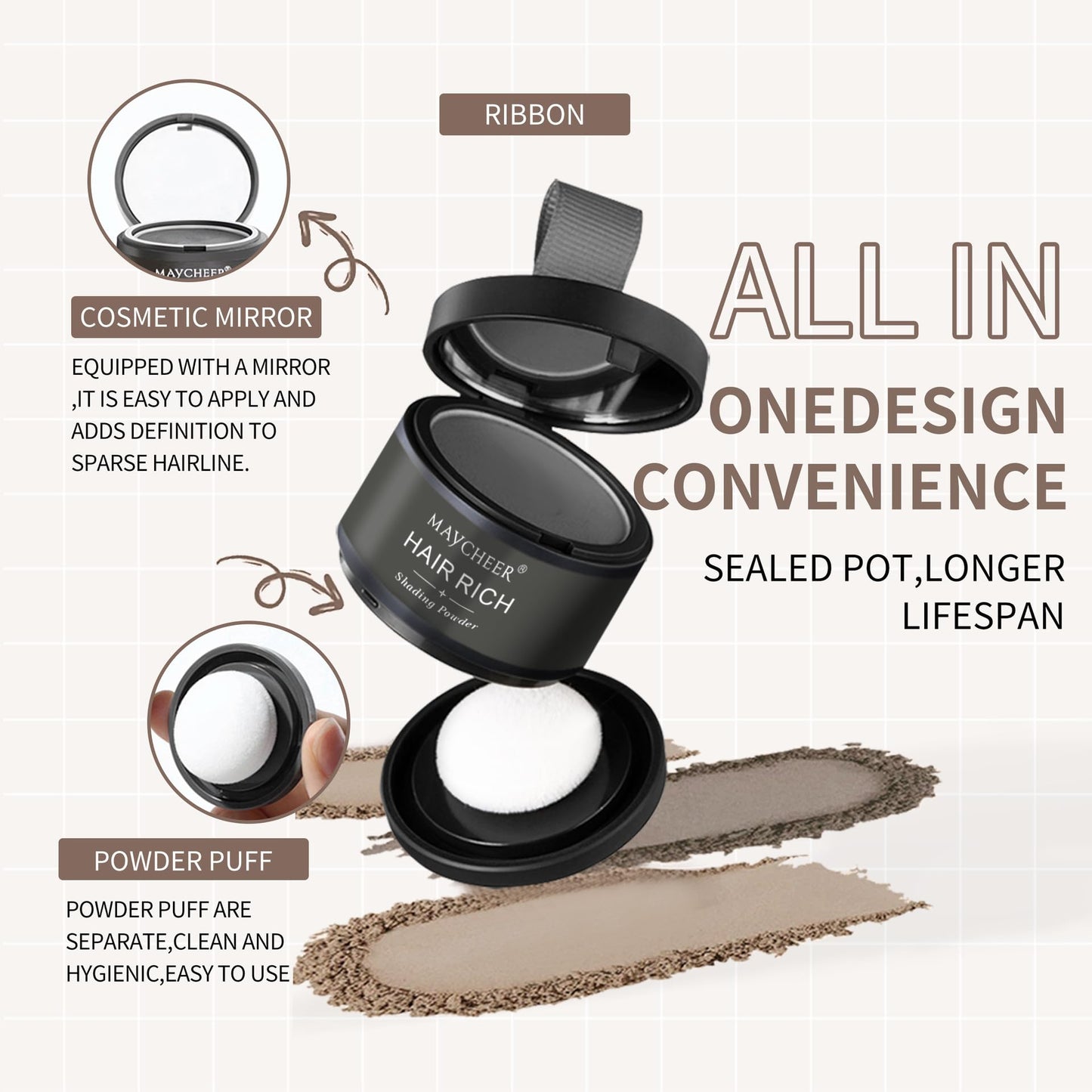 Maycheer Hairline Powder for Women - Hair Rich Shading Powder, 30 Colors Magic Root Cover Up (Light Camel 17)