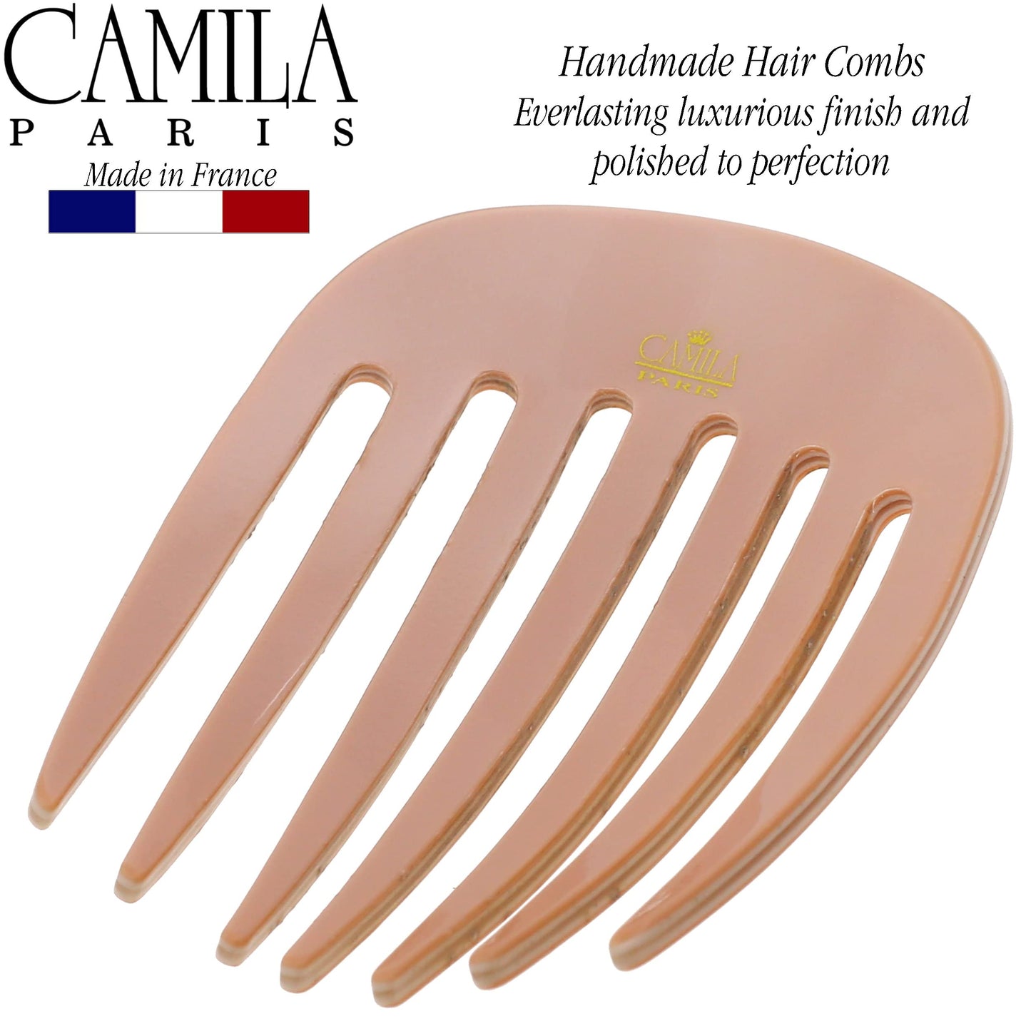 Camila Paris CP3402 French Hair Side Comb Small Rounded, Pink, Handmade French Twist Hair Combs, Strong Hold Hair Clips for Women Bun Chignon, No Slip Styling Girls Hair Accessories Made in France