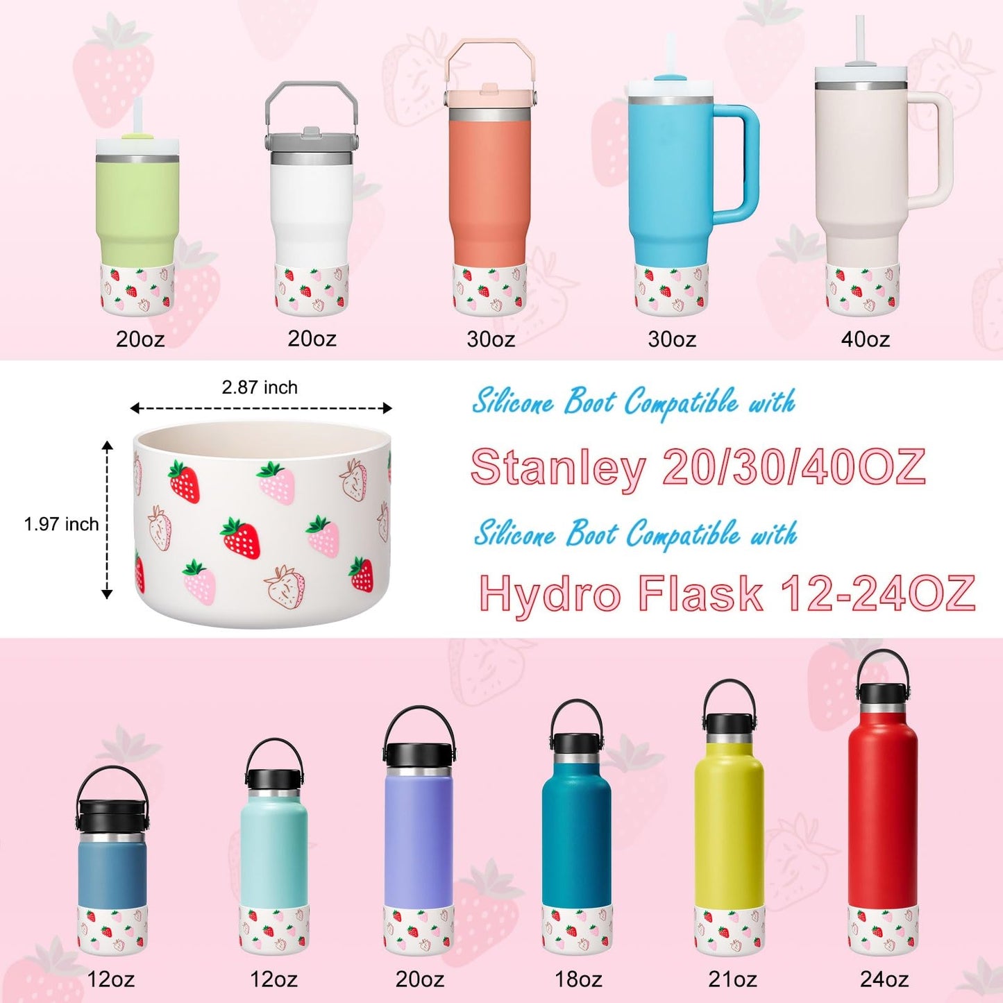 Onlymory Silicone Boots for Stanley Cup 40 30 20 OZ, Protective Bottom Boot for Stanley IceFlow 20OZ 30OZ, Sleeve Cover Protector for Hydroflask 12-24 oz Sports Water Bottle Stanley Cup Accessories