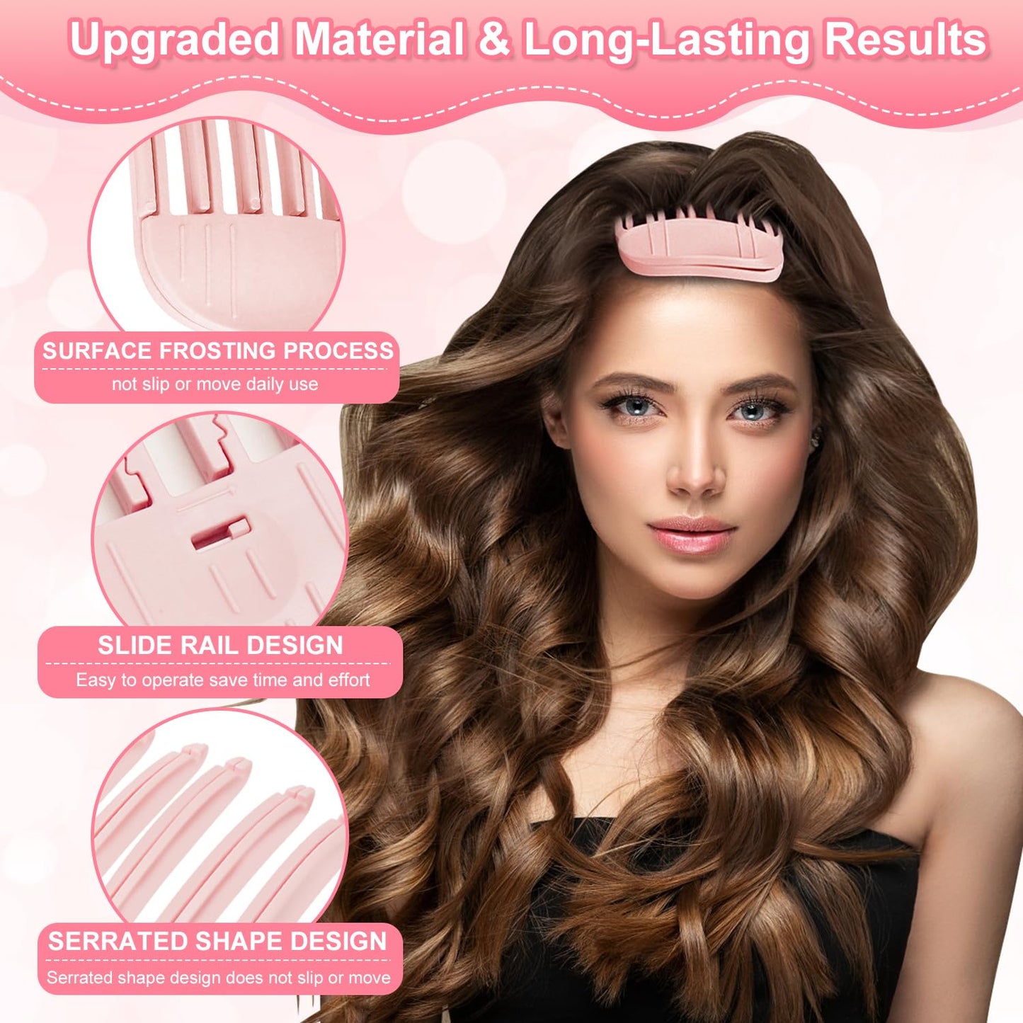 2PCS Volumizing Hair Root Clips for Fluffy Bangs, Wind Shaping Comb for Men and Women,No Crease Hair Lifting Clip for a Natural Puffy Lazy Hairstyle,Easy High Crown Volume Tool (Pink, 3-teeth+6-teeth)