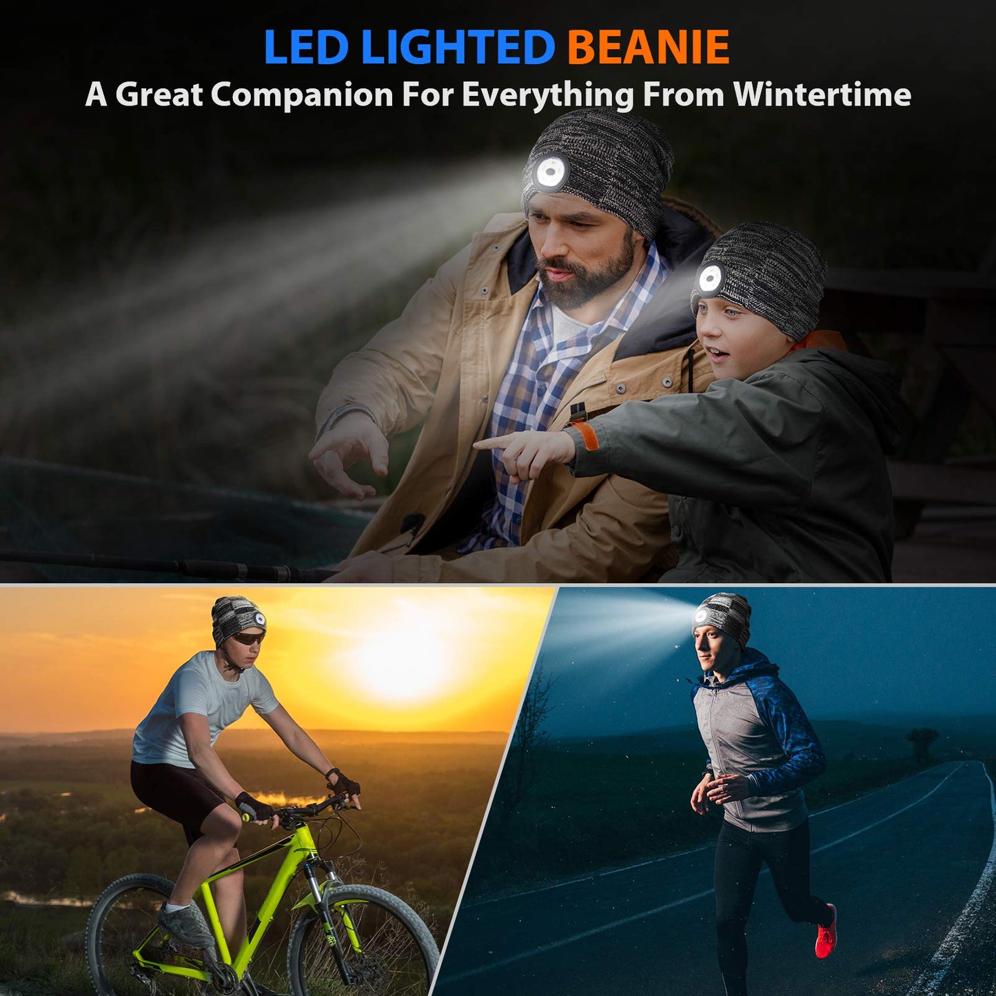 GREENEVER Stocking Stuffers for Men LED Beanie Hat with Light - Mens Gifts for Christmas Headlamp Cap Unisex Knit Lighted Headlight Hats Birthday Gifts for Dad