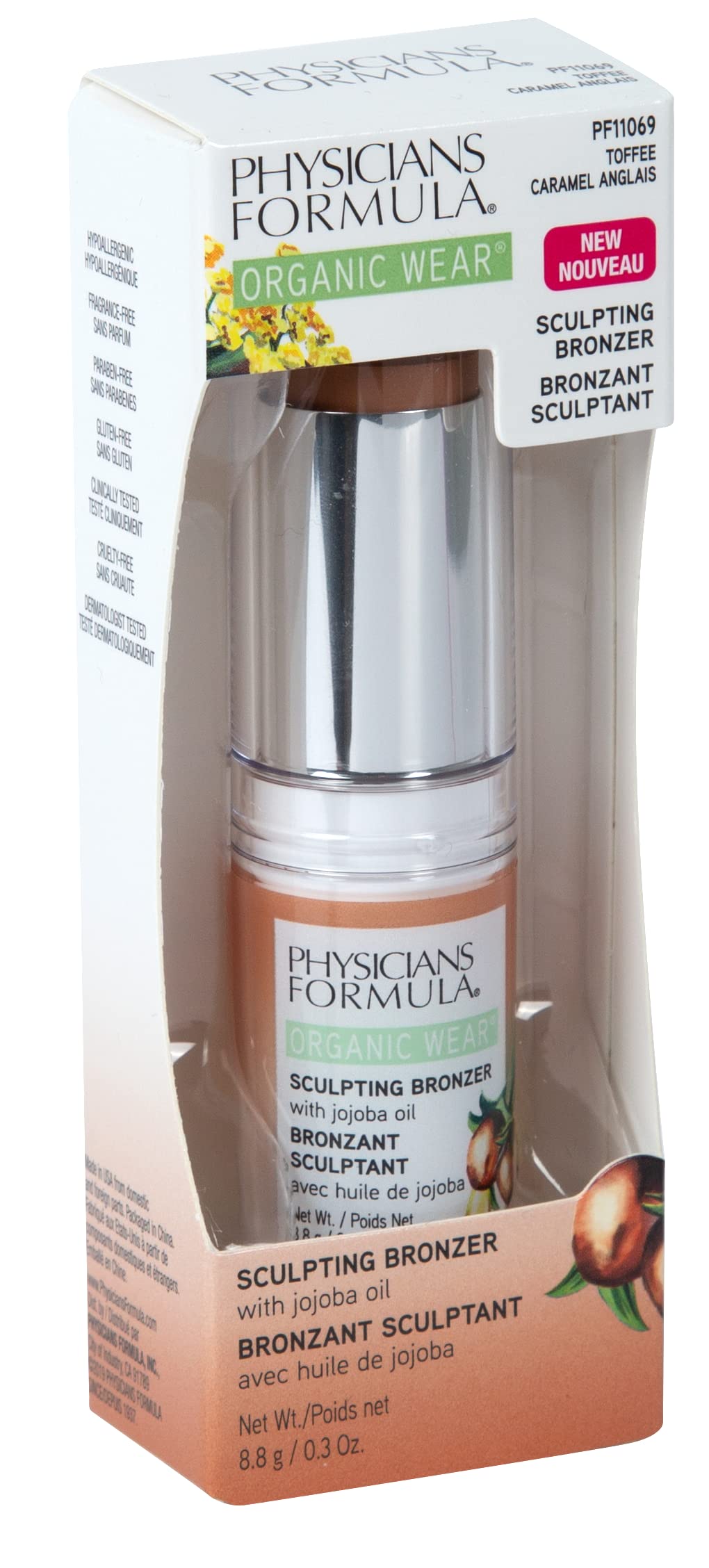 Physicians Formula Organic Wear All Natural Sculpting Face Bronzer Makeup Stick Toffee, Dermatologist Approved